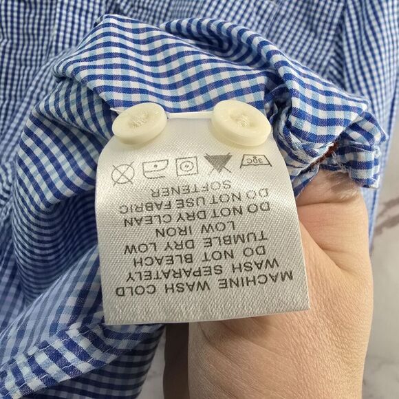 Simms Shirt Mens Medium Blue White Plaid Button Up Long Sleeve Gingham Cotton - Picture 9 of 12